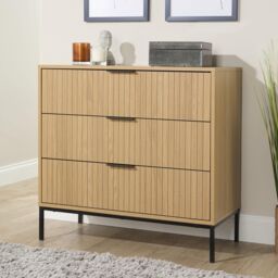 Home Source Wisbech Wide Chest of 3 Drawers Wooden Bedroom Clothing Storage Unit in Brown - thumbnail 3
