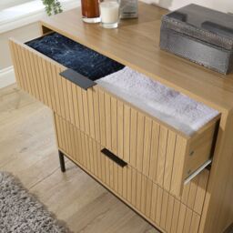 Home Source Wisbech Wide Chest of 3 Drawers Wooden Bedroom Clothing Storage Unit in Brown - thumbnail 4