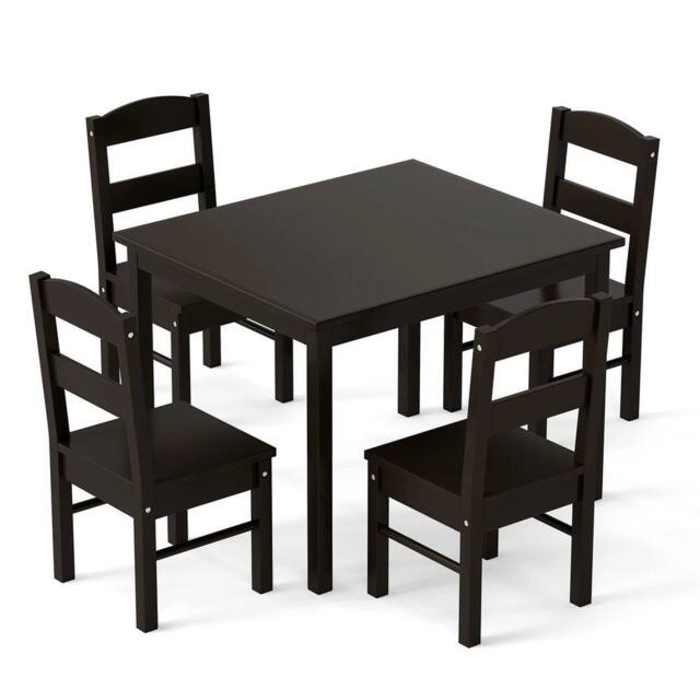 VOGREX Coffee Wooden Kids Table & 4 Chairs Set in Black - image 1