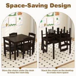 VOGREX Coffee Wooden Kids Table & 4 Chairs Set in Black - thumbnail 5