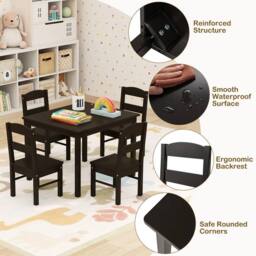 VOGREX Coffee Wooden Kids Table & 4 Chairs Set in Black - thumbnail 4