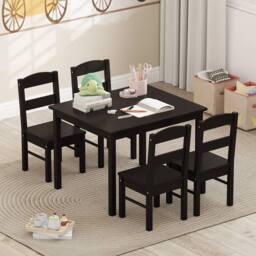 VOGREX Coffee Wooden Kids Table & 4 Chairs Set in Black - thumbnail 2