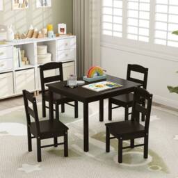 VOGREX Coffee Wooden Kids Table & 4 Chairs Set in Black - thumbnail 3