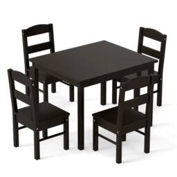 VOGREX Coffee Wooden Kids Table & 4 Chairs Set in Black