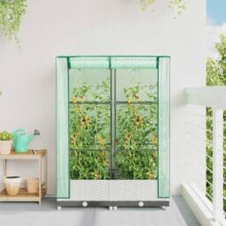 Berkfield Home Raised Bed with Greenhouse Cover Rattan Look 80x40x123 cm in White - Size: 80 x 40 x 123 cm