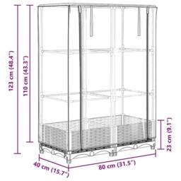 Berkfield Home Raised Bed with Greenhouse Cover Rattan Look 80x40x123 cm in White - Size: 80 x 40 x 123 cm - thumbnail 9
