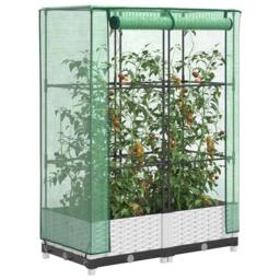 Berkfield Home Raised Bed with Greenhouse Cover Rattan Look 80x40x123 cm in White - Size: 80 x 40 x 123 cm - thumbnail 2