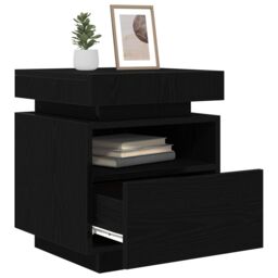 Berkfield Home Bedside Cabinet with LED Lights Black Oak 40x39x48, 5 cm - thumbnail 3