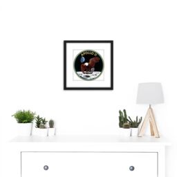 Artery8 Space NASA Apollo 11 Mission Emblem Badge Patch 8X8 Inch Square Wooden Framed Wall Art Print Picture with Mount in Black - thumbnail 2