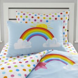 Smart Living Printed Polycotton Duvet Cover Set Or Fitted Sheet Set - Sunny Rainbow in White - Size: Single Fitted - thumbnail 3