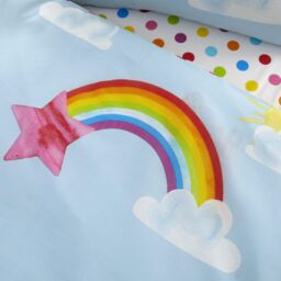Smart Living Printed Polycotton Duvet Cover Set Or Fitted Sheet Set - Sunny Rainbow in White - Size: Single Fitted - thumbnail 2