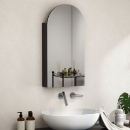 HOMCOM Bathroom Mirror Cabinet with Adjustable Glass Shelves in Black - thumbnail 1