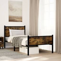 Berkfield Home Metal Bed Frame without Mattress Smoked Oak 90x200 cm in Brown - thumbnail 2