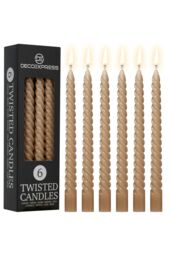 Deco Express 6 Hours Twisted Candles Pack of 6 in Brown