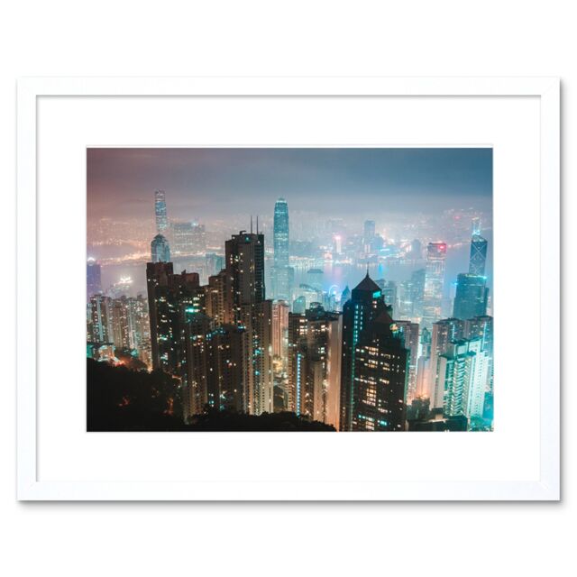 "Artery8 Wall Art Print Haimerl Victoria Peak Hong Kong City Framed in White - Size: W7"" x H9""" - image 1