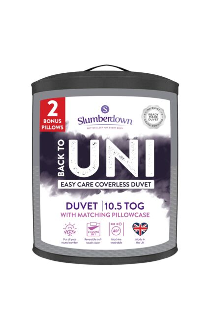 Slumberdown Back to Uni Embossed Waffle 10.5 Duvet, 2 Medium Pillows in Grey - Size: Double - image 1