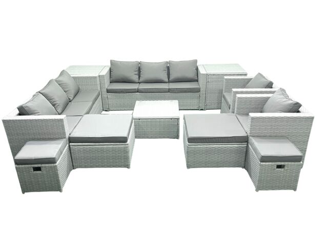 Fimous Garden Outdoor Furniture Set 12 Seater Rattan Sofa Set with 4 Footstools 2 Side Tables Light Grey Mixed - image 1