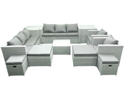 Fimous Garden Outdoor Furniture Set 12 Seater Rattan Sofa Set with 4 Footstools 2 Side Tables Light Grey Mixed - thumbnail 1