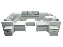 Fimous Garden Outdoor Furniture Set 12 Seater Rattan Sofa Set with 4 Footstools 2 Side Tables Light Grey Mixed - thumbnail 2