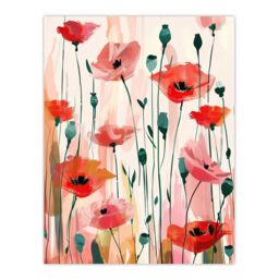 "Artery8 Wall Art Print Poppy Flowers Pink Red Abstract Floral Painting Poster - Size: W12"" x H16""" - thumbnail 1