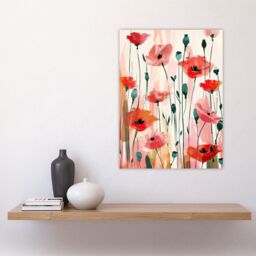 "Artery8 Wall Art Print Poppy Flowers Pink Red Abstract Floral Painting Poster - Size: W12"" x H16""" - thumbnail 4
