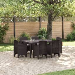 Berkfield Home 7 Piece Garden Dining Set with Cushions Brown Poly Rattan - thumbnail 1