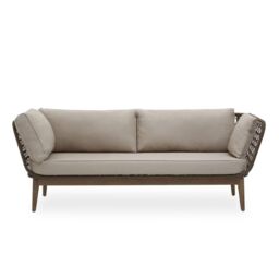 Orsina Three Seat Sofa, Rattan Outdoor Sofa, Long Lasting Rattan Lounge Sofa for Living Room with Grey Cushioning in Cream - thumbnail 7