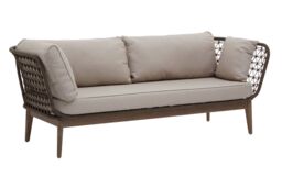Orsina Three Seat Sofa, Rattan Outdoor Sofa, Long Lasting Rattan Lounge Sofa for Living Room with Grey Cushioning in Cream - thumbnail 4