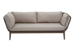 Orsina Three Seat Sofa, Rattan Outdoor Sofa, Long Lasting Rattan Lounge Sofa for Living Room with Grey Cushioning in Cream - thumbnail 5