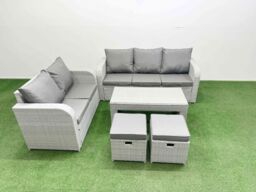 Fimous 7 Seater PE Rattan Wicker Garden Furniture Patio Conservatory Sofa Set with Oblong Coffee Table 3 Seater Sofa Love Sofa 2 Stools in Light Grey - thumbnail 2