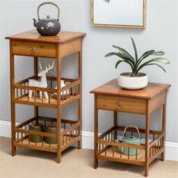 SPETLEK Bamboo Bedside Table with Drawer & Storage Shelf Sofa in Brown - Size: 0.6m2 - thumbnail 2