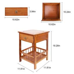 SPETLEK Bamboo Bedside Table with Drawer & Storage Shelf Sofa in Brown - Size: 0.6m2 - thumbnail 5