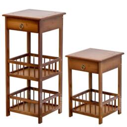 SPETLEK Bamboo Bedside Table with Drawer & Storage Shelf Sofa in Brown - Size: 0.6m2 - thumbnail 1
