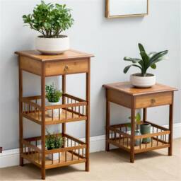 SPETLEK Bamboo Bedside Table with Drawer & Storage Shelf Sofa in Brown - Size: 0.6m2 - thumbnail 3