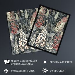 "Artery8 Dark Foxglove Forest Flowers Artwork Grey Floral Wall Art Print in Blue - Size: W24"" x H32""" - thumbnail 2