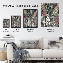 "Artery8 Dark Foxglove Forest Flowers Artwork Grey Floral Wall Art Print in Blue - Size: W24"" x H32""" - thumbnail 3