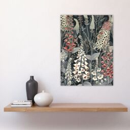 "Artery8 Dark Foxglove Forest Flowers Artwork Grey Floral Wall Art Print in Blue - Size: W24"" x H32""" - thumbnail 4
