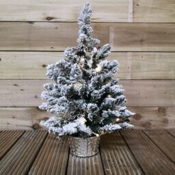 Samuel Alexander 2ft (60cm) Battery Operated Snow Flocked Mini Christmas Tree in Silver Pot with Warm White LEDs in Green - thumbnail 3
