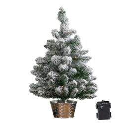 Samuel Alexander 2ft (60cm) Battery Operated Snow Flocked Mini Christmas Tree in Silver Pot with Warm White LEDs in Green - thumbnail 7