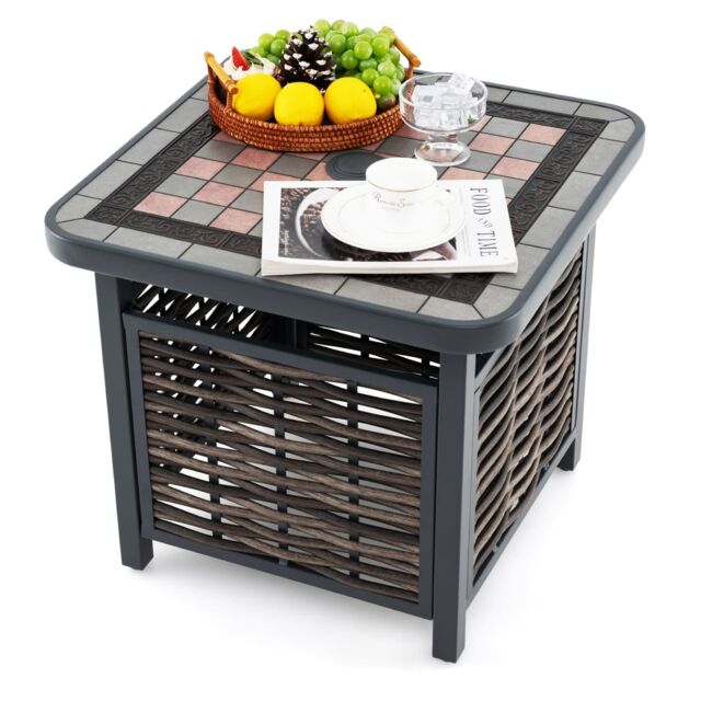 Costway 55cm Outdoor PE Rattan Side Table All Weather Patio Square End Table in Brown - image 1