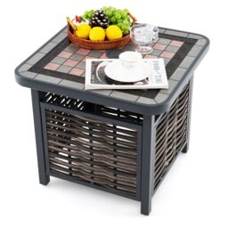 Costway 55cm Outdoor PE Rattan Side Table All Weather Patio Square End Table in Brown