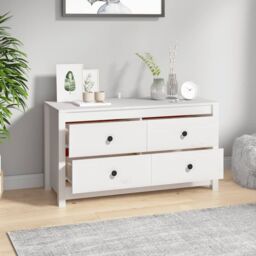 Berkfield Home Side Cabinet White 100x40x54 cm Solid Wood Pine - Size: 100 x 40 x 54 cm - thumbnail 6