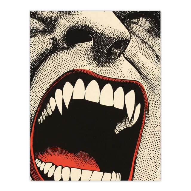 "Artery8 Vampire Teeth Mouth Close Up Pop Art Horror Wall Art Print in Grey - Size: W24"" x H32""" - image 1