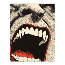 "Artery8 Vampire Teeth Mouth Close Up Pop Art Horror Wall Art Print in Grey - Size: W24"" x H32""" - thumbnail 1