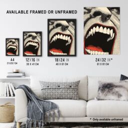 "Artery8 Vampire Teeth Mouth Close Up Pop Art Horror Wall Art Print in Grey - Size: W24"" x H32""" - thumbnail 3