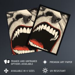 "Artery8 Vampire Teeth Mouth Close Up Pop Art Horror Wall Art Print in Grey - Size: W24"" x H32""" - thumbnail 2