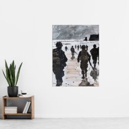 "Artery8 D Day Landing Normandy Beach WWII War Soldiers Wall Art Print in Grey - Size: W12"" x H16""" - thumbnail 4