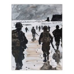 "Artery8 D Day Landing Normandy Beach WWII War Soldiers Wall Art Print in Grey - Size: W12"" x H16""" - thumbnail 1