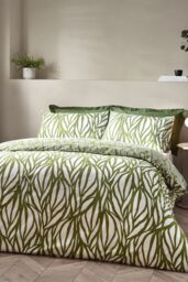 HOEM Frond Abstract Cotton Rich Reversible Duvet Cover Set in Olive - Size: Single - thumbnail 1