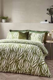 HOEM Frond Abstract Cotton Rich Reversible Duvet Cover Set in Olive - Size: Single - thumbnail 2